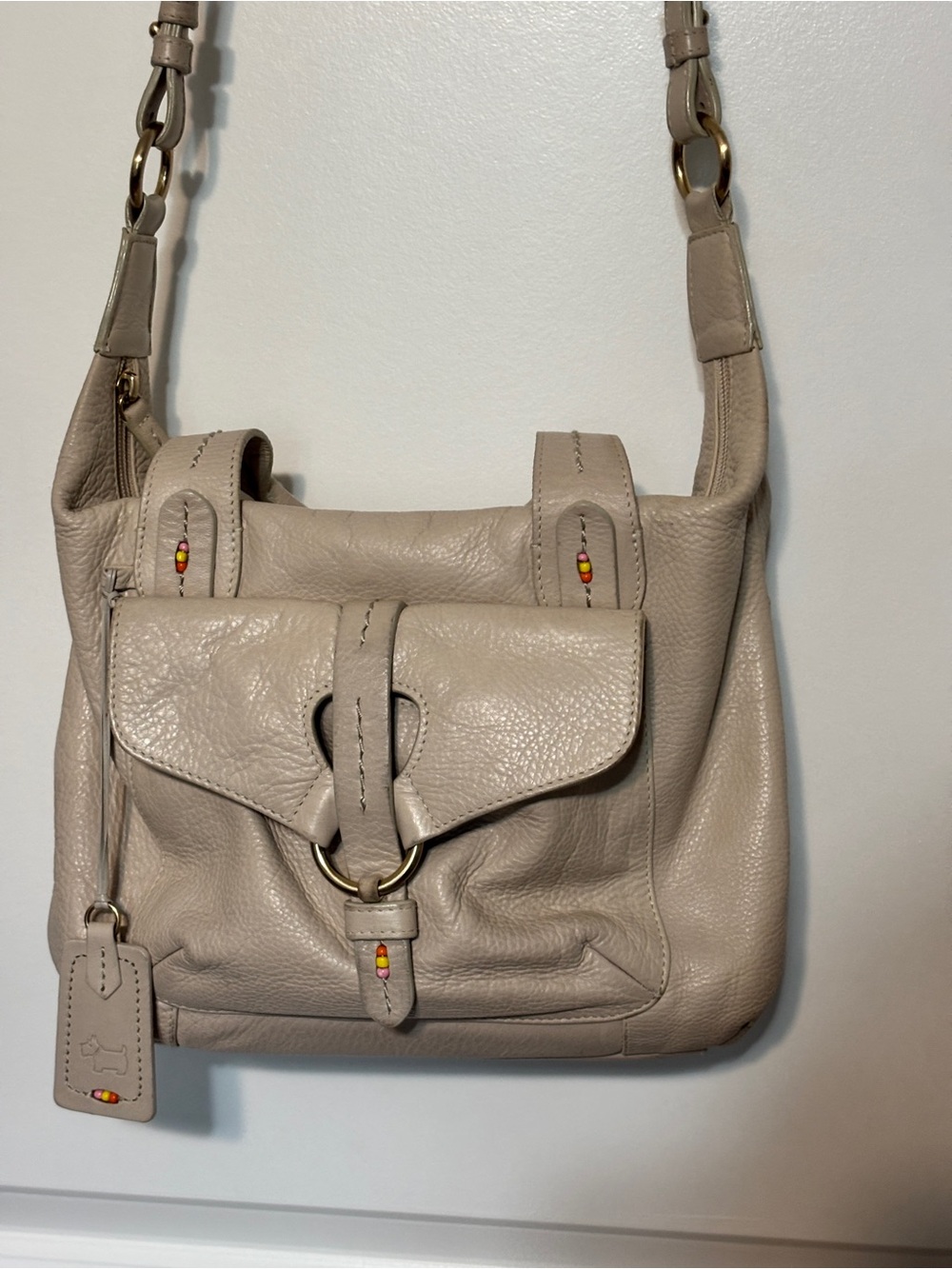 RADLEY LONDON Beige Leather Shoulder Bag with Ring Detail-Y2K Vintage - Picture 2 of 16